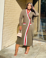 Casual Ribbed Full Sleeve Long Coat TR-1083