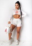 Letter Print Long Sleeve Two Piece Shorts Set CHY-1268