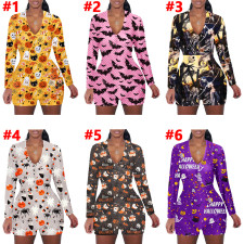 Casual Prined Long Sleeve Rompers SHD-9447