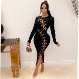 Sexy Long Sleeve Lace Up Slim Maxi Dress CHY-1266