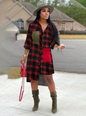 Fashion Plaid Irregular Shirt Dress OM-1099-1