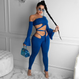 Sexy Hollow Long Sleeve Two Piece Pants Set CHY-1269