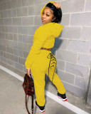 Solid Hoodies Lace Up Sweatpants Two Piece Sets YS-8711