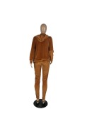 Solid Velvet Hooded Coat And Pants Two Piece Sets CHY-1276