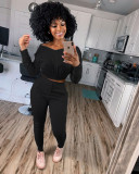 Casual V Neck Long Sleeve Two Piece Pants Set LM-8199