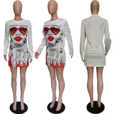 Casual Printed Long Sleeve Mini Dress BGN-118
