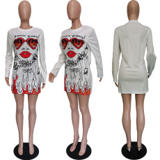 Casual Printed Long Sleeve Mini Dress BGN-118