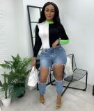 Casual Patchwork O Neck Long Sleeve Slim T Shirt BGN-120