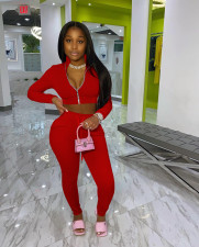 Solid Long Sleeve Zipper Two Piece Pants Set YIM-150