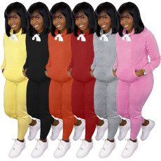 Solid Long Sleeve Hoodies Pants Two Piece Suits HM-6352