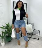 Casual Patchwork O Neck Long Sleeve Slim T Shirt BGN-120