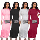 Solid Hooded Long Sleeve Maxi Dress BLX-7540