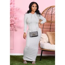 Solid Hooded Long Sleeve Maxi Dress BLX-7540