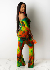 Sexy Print Off Shoudler Lace Up Jumpsuit SXF-0417
