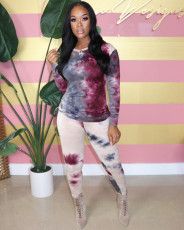 Tie Dye Long Sleeve Two Piece Pants Set FNN-8546