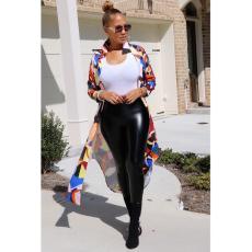 Geometric Print Full Sleeve Long Cloak Coat FNN-8547