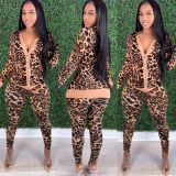 Leopard Print Long Sleeve Two Piece Pants Set MEM-8307