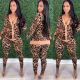 Leopard Print Long Sleeve Two Piece Pants Set MEM-8307