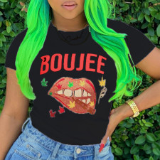  Plus Size Fashion Casual Print Short Sleeve T-shirt SXF-0531