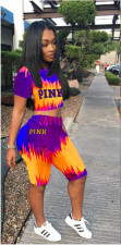 Pink Letter Print Short Sleeve 2 Piece Shorts Set SXF-2654