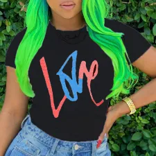 Plus Size Casual Letter Print Short Sleeve T-shirt SXF-0530