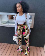 Casual Printed Strap Flared Jumpsuits SXF-2965