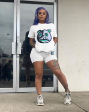 Casual Cartoon Bear Print T-shirt Shorts Two Piece Sets SXF-0535