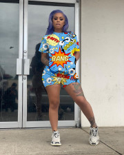 Cartoon Print T Shirt Shorts Two Piece Sets SXF-2650