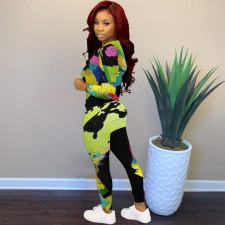 Casual Map Print Long Sleeve Two Piece Suits FNN-8545