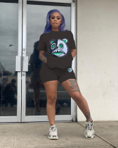 Casual Cartoon Bear Print T-shirt Shorts Two Piece Sets SXF-0535