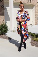 Geometric Print Full Sleeve Long Cloak Coat FNN-8547
