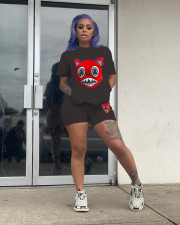 Plus Size Cartoon Print T Shirt Shorts Two Piece Sets SXF-0534