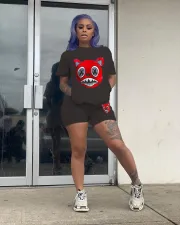 Plus Size Cartoon Print T Shirt Shorts Two Piece Sets SXF-0534