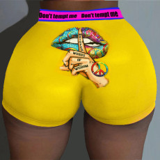 Sexy Lips Print Sexy Bodycon Mini Shorts SXF-0155