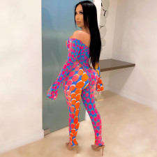 Sexy Printed Slash Neck Bodysuit And Pants 2 Piece Sets SXF-0301