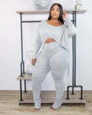 Slim Fit Drawstring Top And Stacked Pants Two Piece Sets XYF-9060