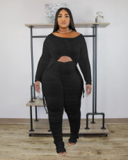 Slim Fit Drawstring Top And Stacked Pants Two Piece Sets XYF-9060