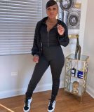 Solid Color Ruched Sports Zipper Coat And Pants Suit XYF-9062