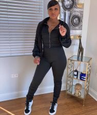 Solid Color Ruched Sports Zipper Coat And Pants Suit XYF-9062