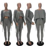 Slim Fit Drawstring Top And Stacked Pants Two Piece Sets XYF-9060
