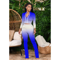 Gradient Zipper Long Sleeve Two Piece Pants Set XMY-9267