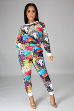 Casual Printed Long Sleeve Two Piece Pants Set SFY-191