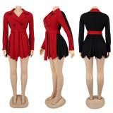 Plus Size 4XL Double Breasted Pleated Belted Mini Dress SFY-182