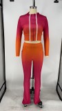 Gradient Zipper Long Sleeve Two Piece Pants Set XMY-9267