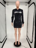 LUCKY LABEL Letter Print Casual Hoodies Dress WSM-5202