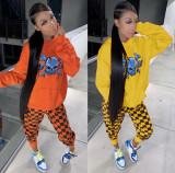 Skull Print Hoodies+Plaid Pants Two Piece Sets AIL-135