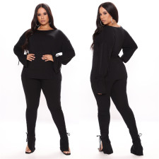 Solid Long Sleeve Lace Up Two Piece Pants Set LSL-6394