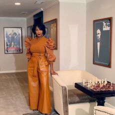 Plus Size PU Leather High Waist Belted Wide Leg Pants OD-8392