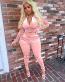 Casual Velvet Zipper Long Sleeve 2 Piece Sets NIK-185