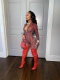 Sexy Striped Zipper Long Sleeve Skinny Rompers CHY-1279